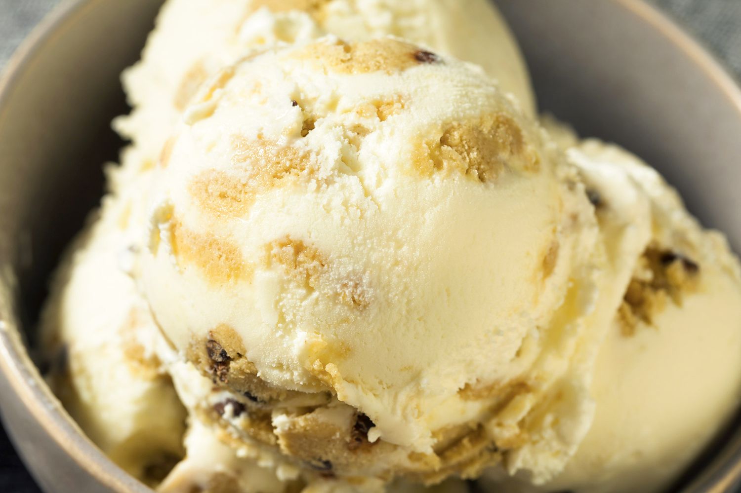 Scoops of cookie dough ice cream in a bowl