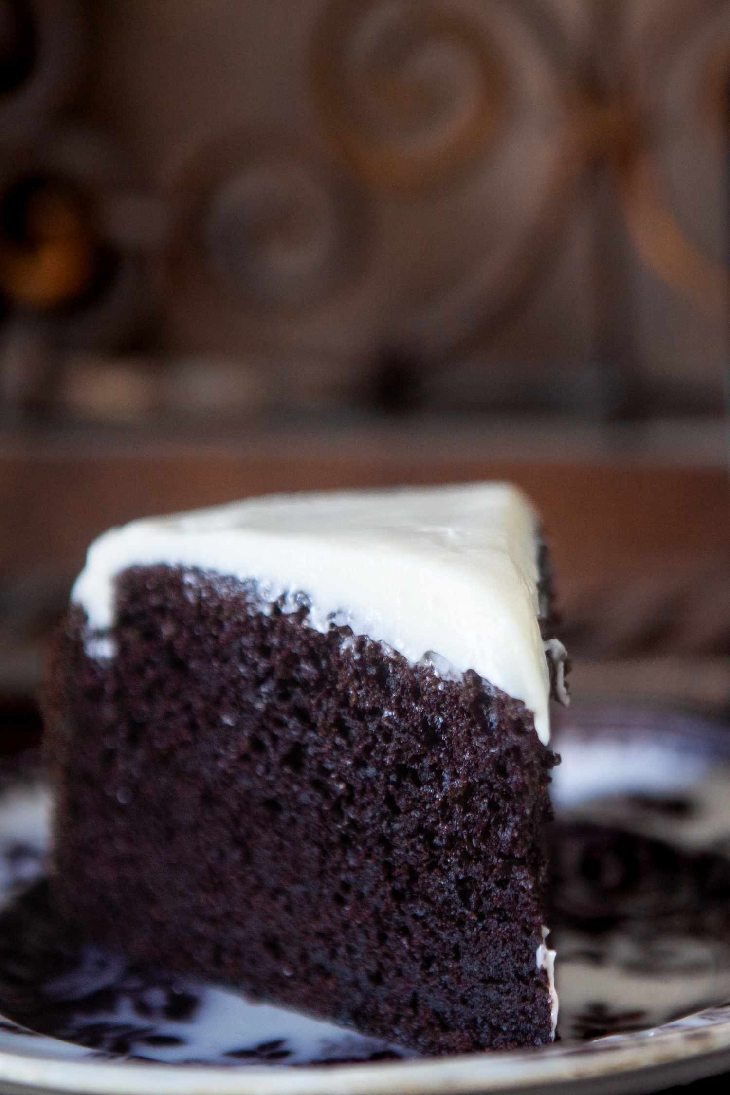A Slice of Chocolate Guinness Cake on a Plate