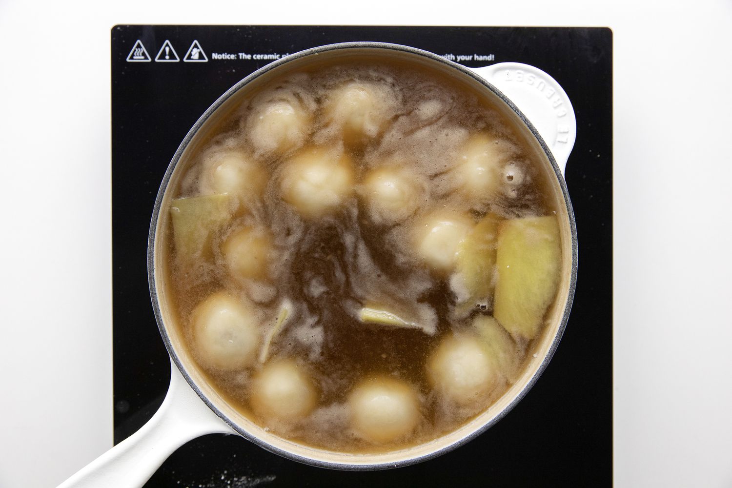 Rice Balls Added to Pot of Boiling Gingery Syrup