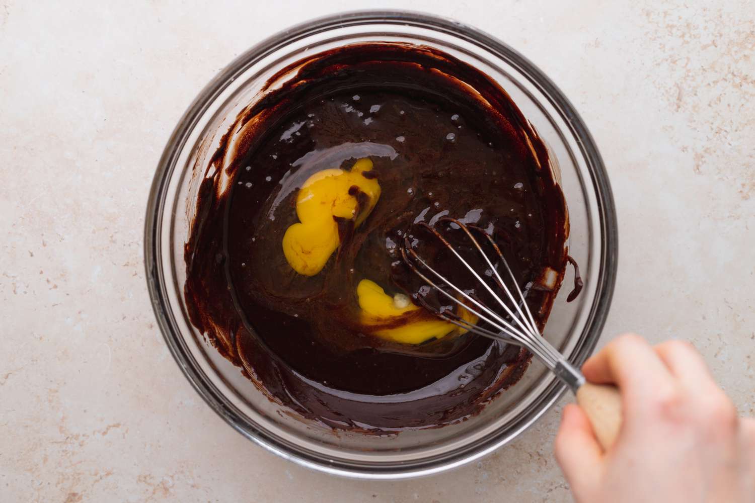 Add eggs to chocolate mixture.