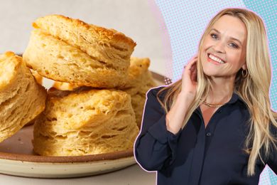 Reese Witherspoon next to a plate of biscuits