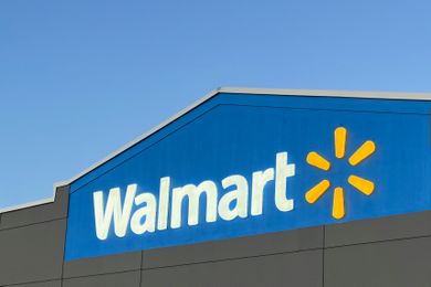The Walmart logo on the exterior of a building