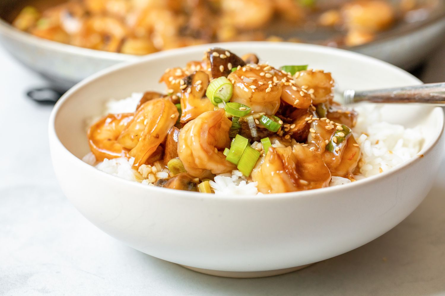 Shrimp and Mushroom Stir Fry Served over Rice