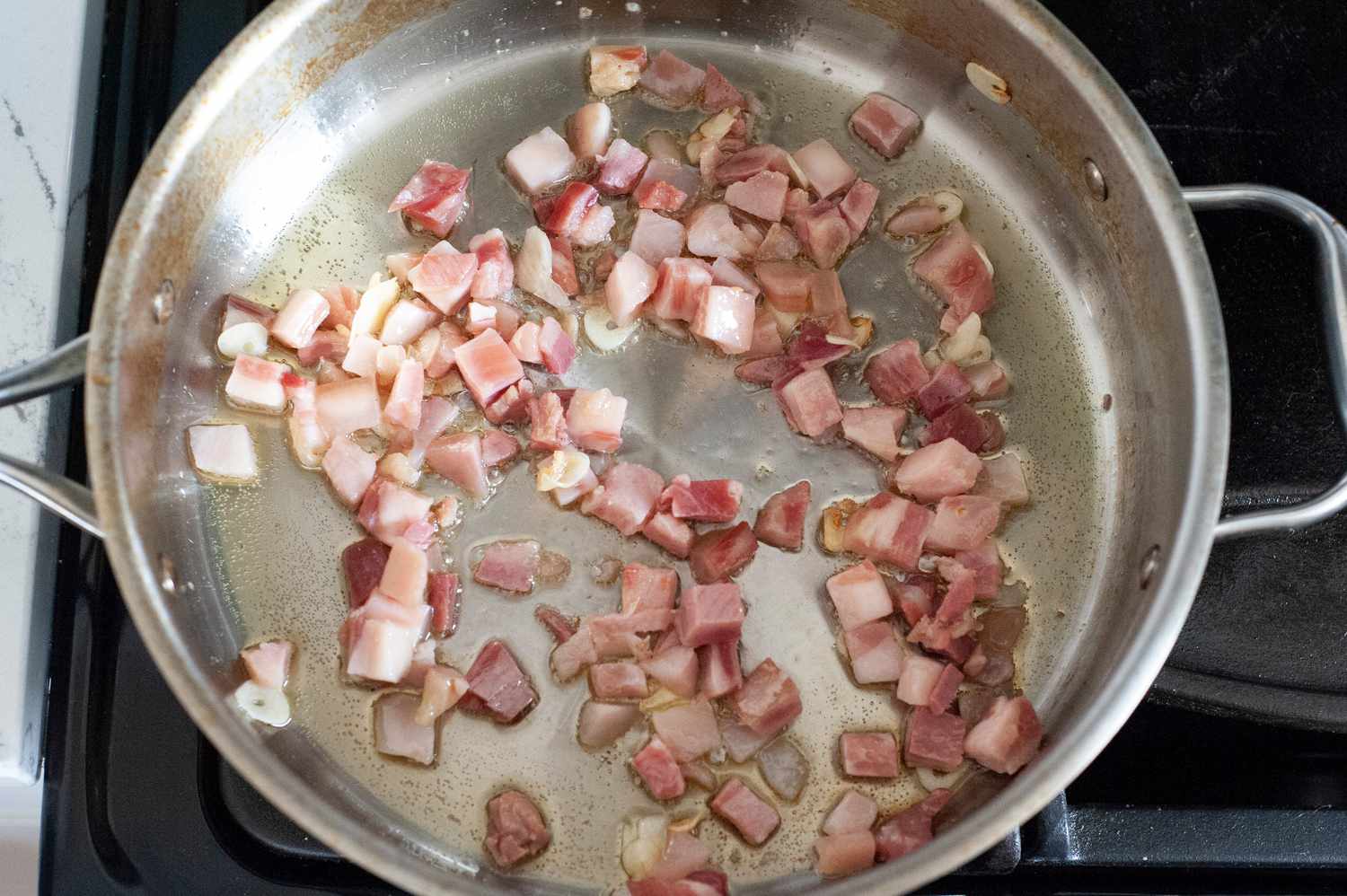 Brown bacon for chicken carbonara