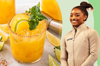 Simone Biles cut-out next to a margarita in a glass