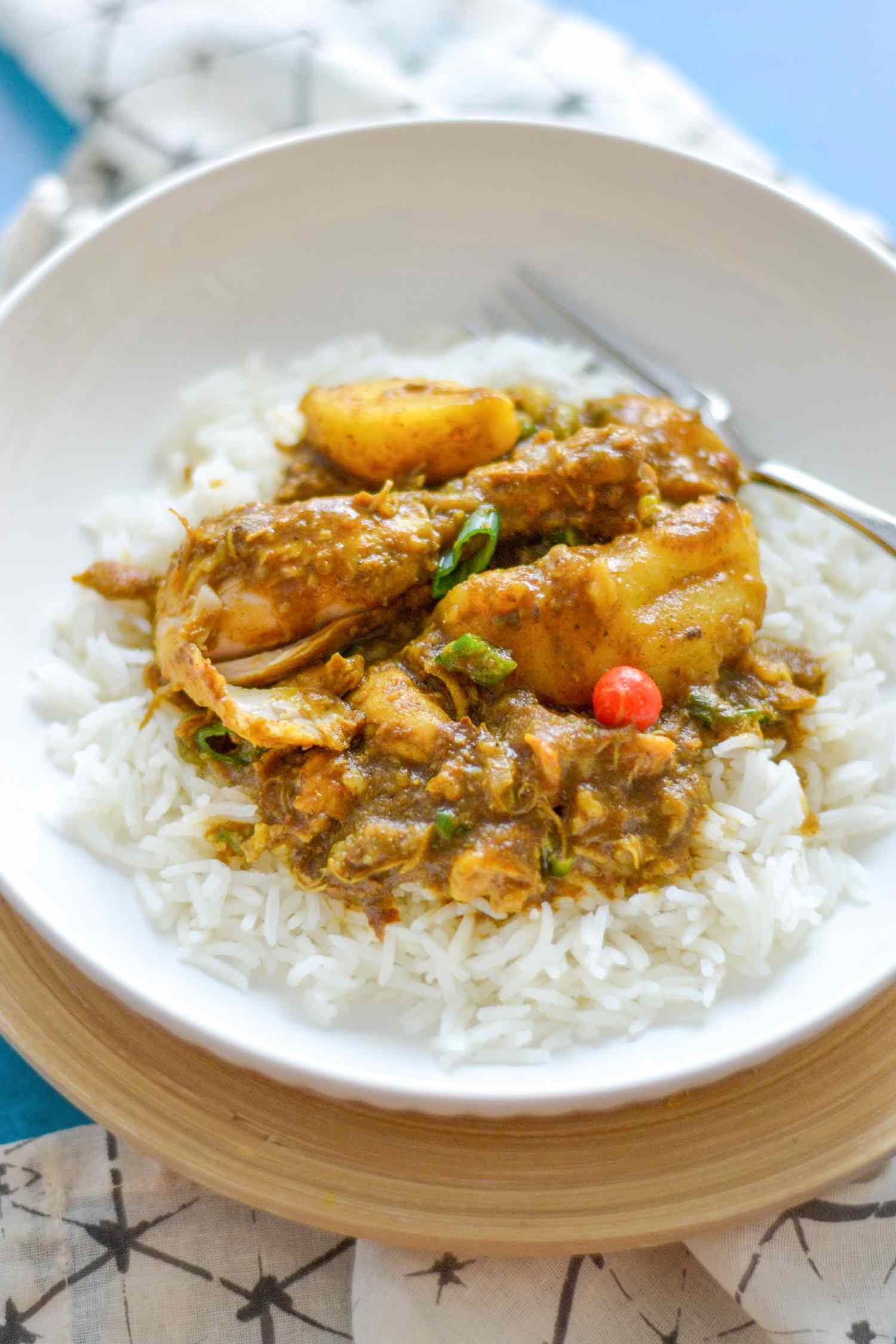 Guyanese Chicken Curry in a Bowl with Rice