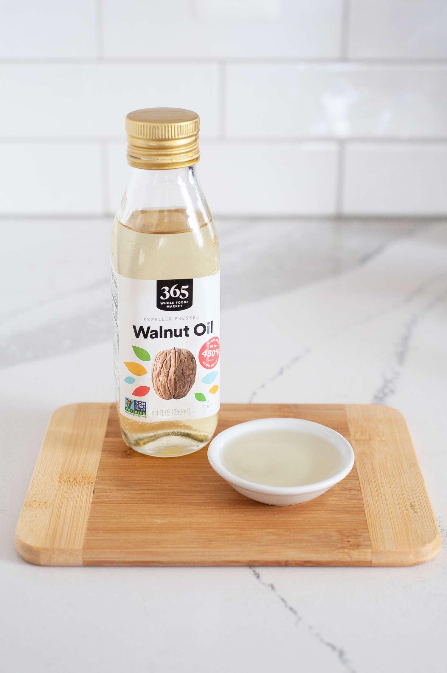 Walnut oil on wood cutting board