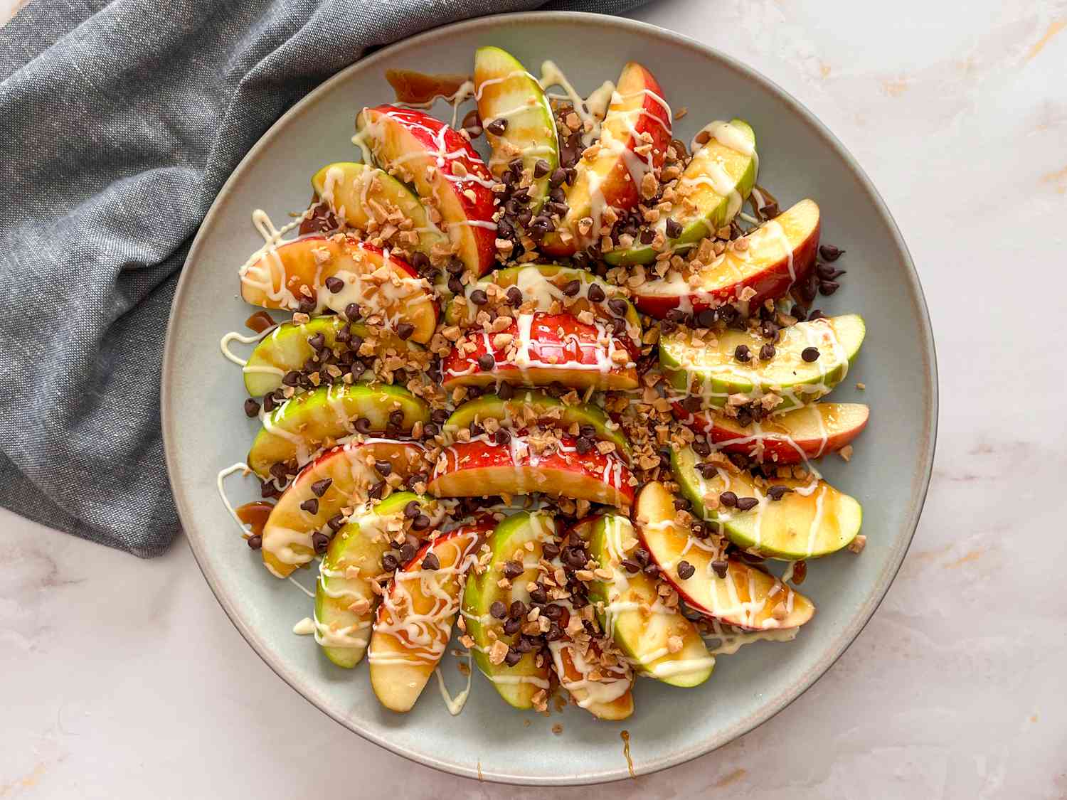 Caramel apple nachos on plate