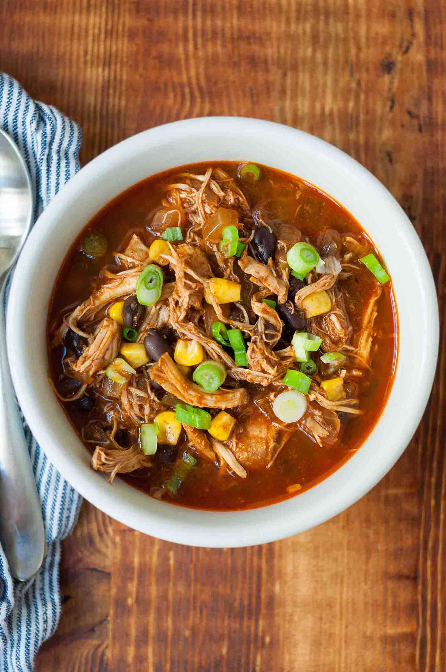 Crockpot Chili Chicken in a bowl for serving