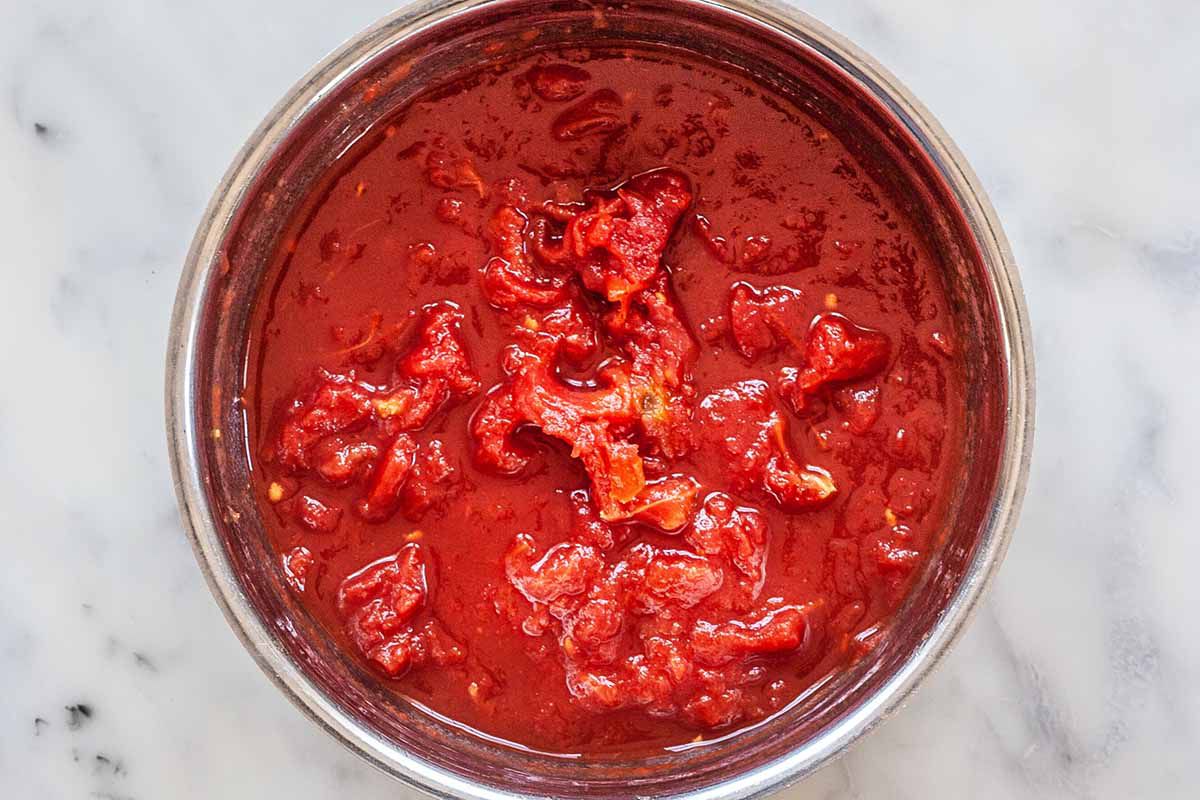 Homemade Tomato Sauce - tomatoes cooked down in pan