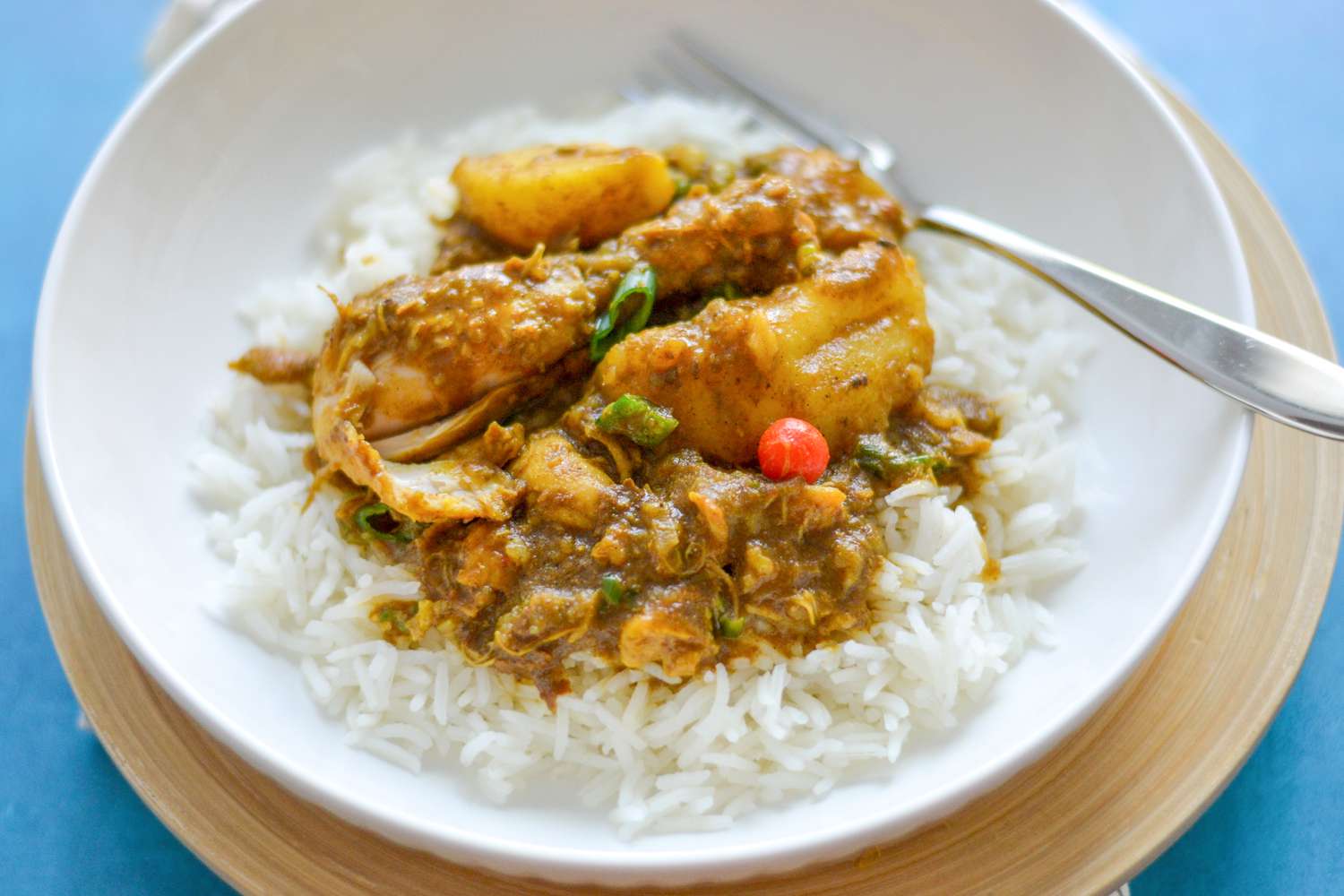 Guyanese Chicken Curry in a Bowl with Rice