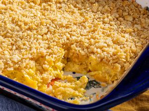 Southern squash casserole in a casserole dish (a serving size already served) 