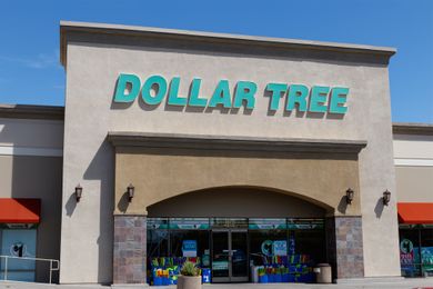 Exterior front view of a Dollar Tree store with its signage and entrance