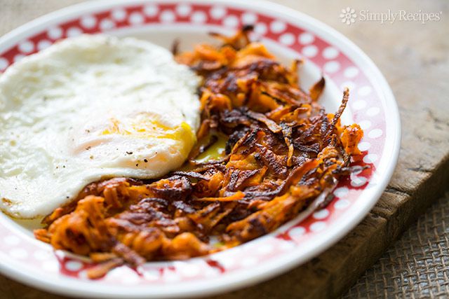A plate of sweet potato hash browns