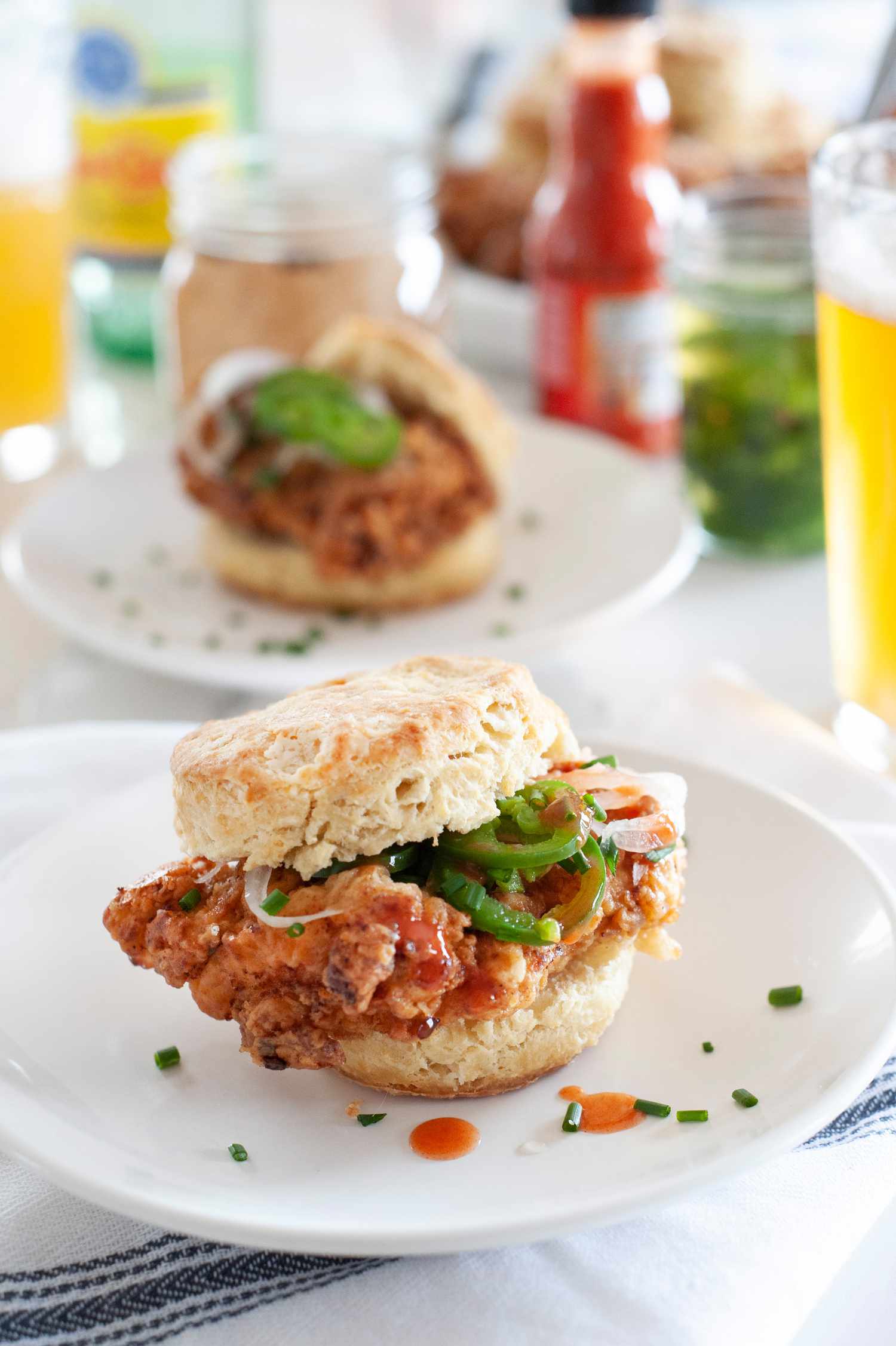 Fried chicken sandwiches on plates