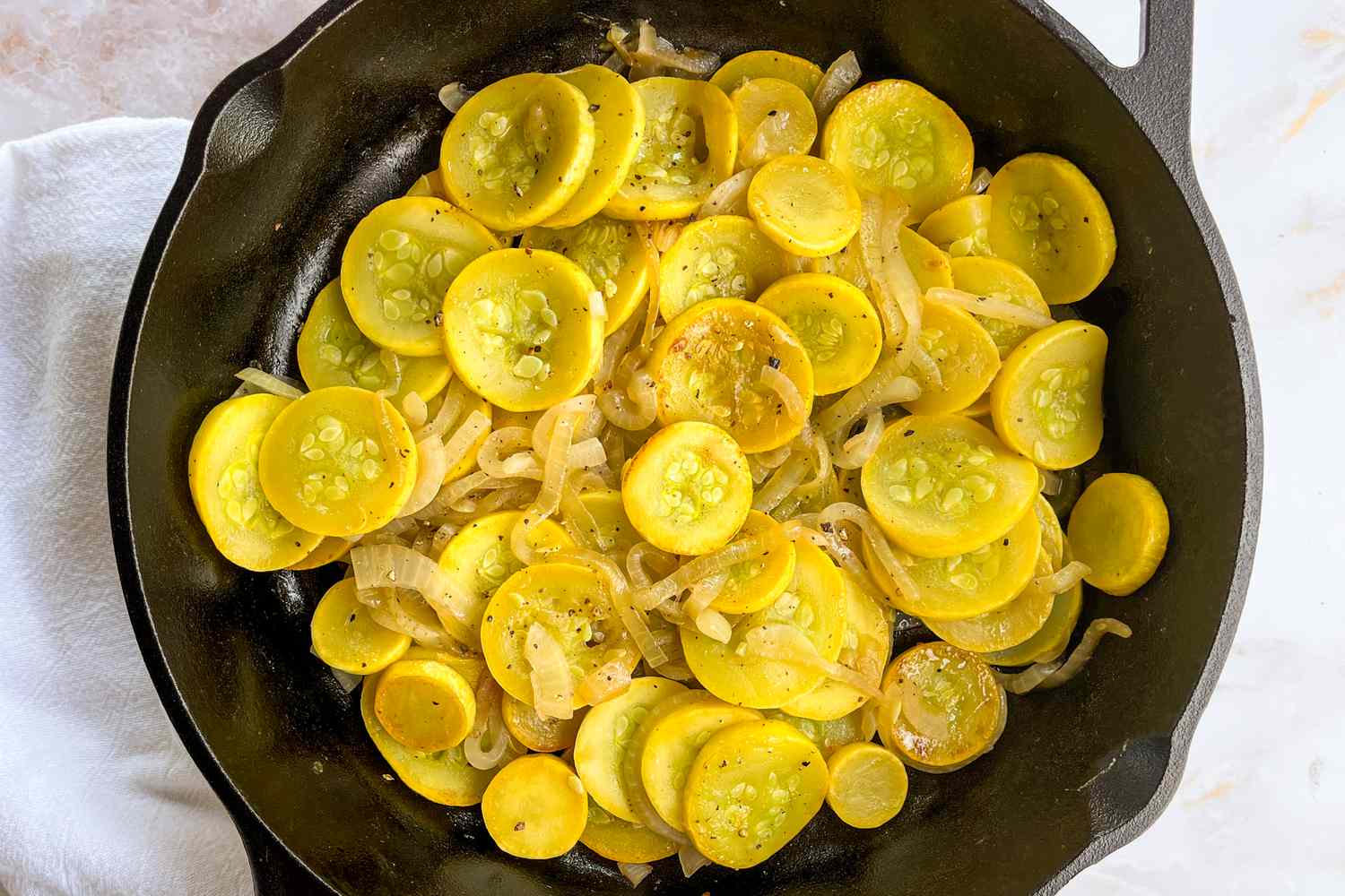 3-ingredient summer squash on a cast iron skillet