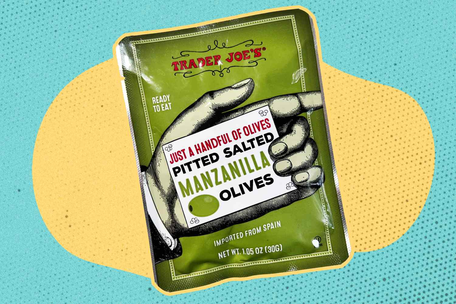 A package of Trader Joe's Manzanilla olives