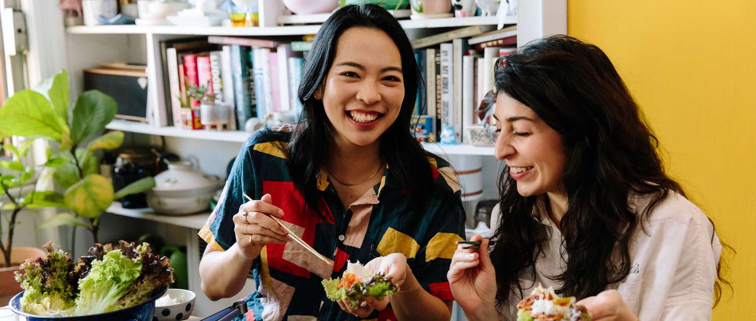 Two woman enjoying Korean BBQ