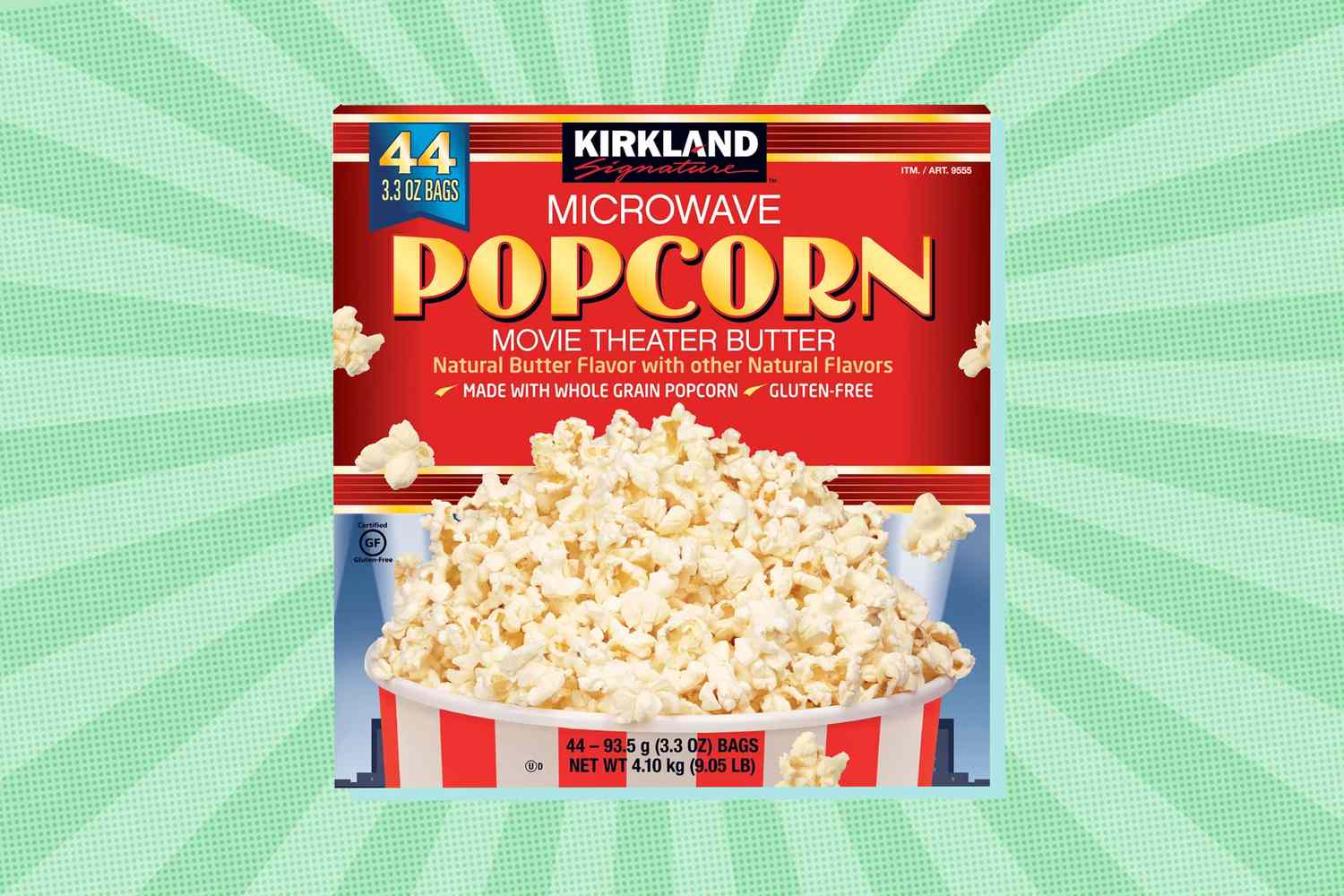 Kirkland microwave movie theater butter popcorn packaging