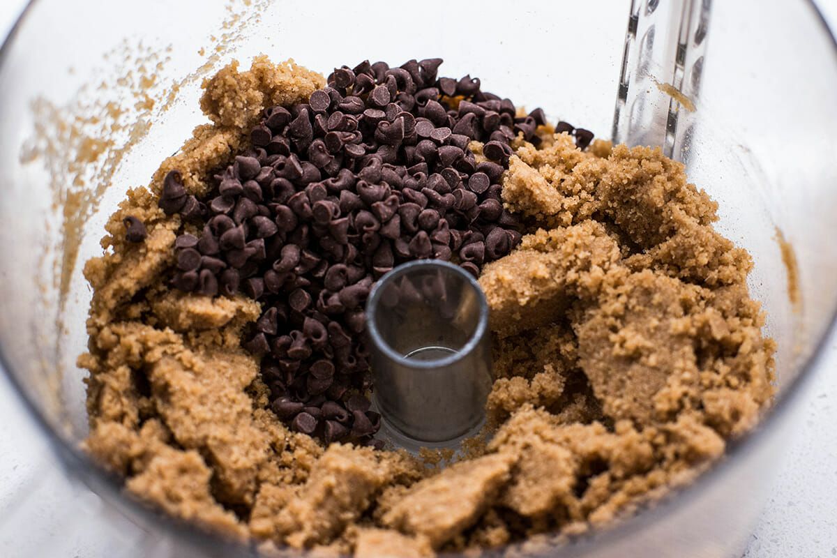 Chocolate Chip Cookie Cheesecake Bars fold in the chocolate chips