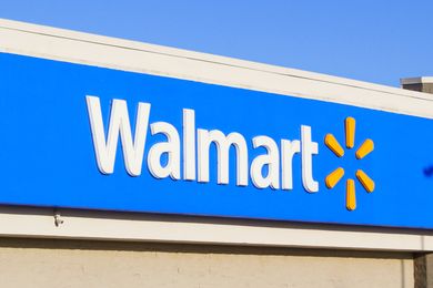 The Walmart logo on the side of a building