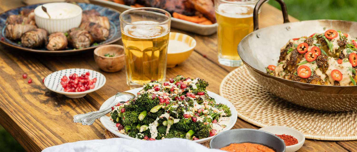 Omnivore's grill spread outdoors