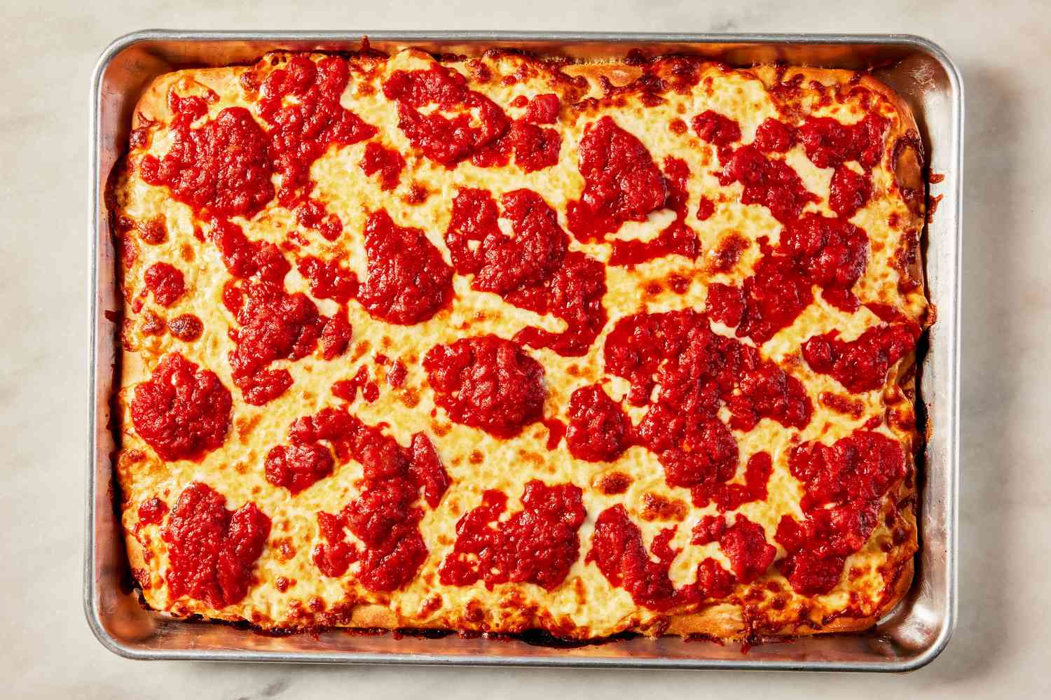 baked grandma pizza in sheet pan