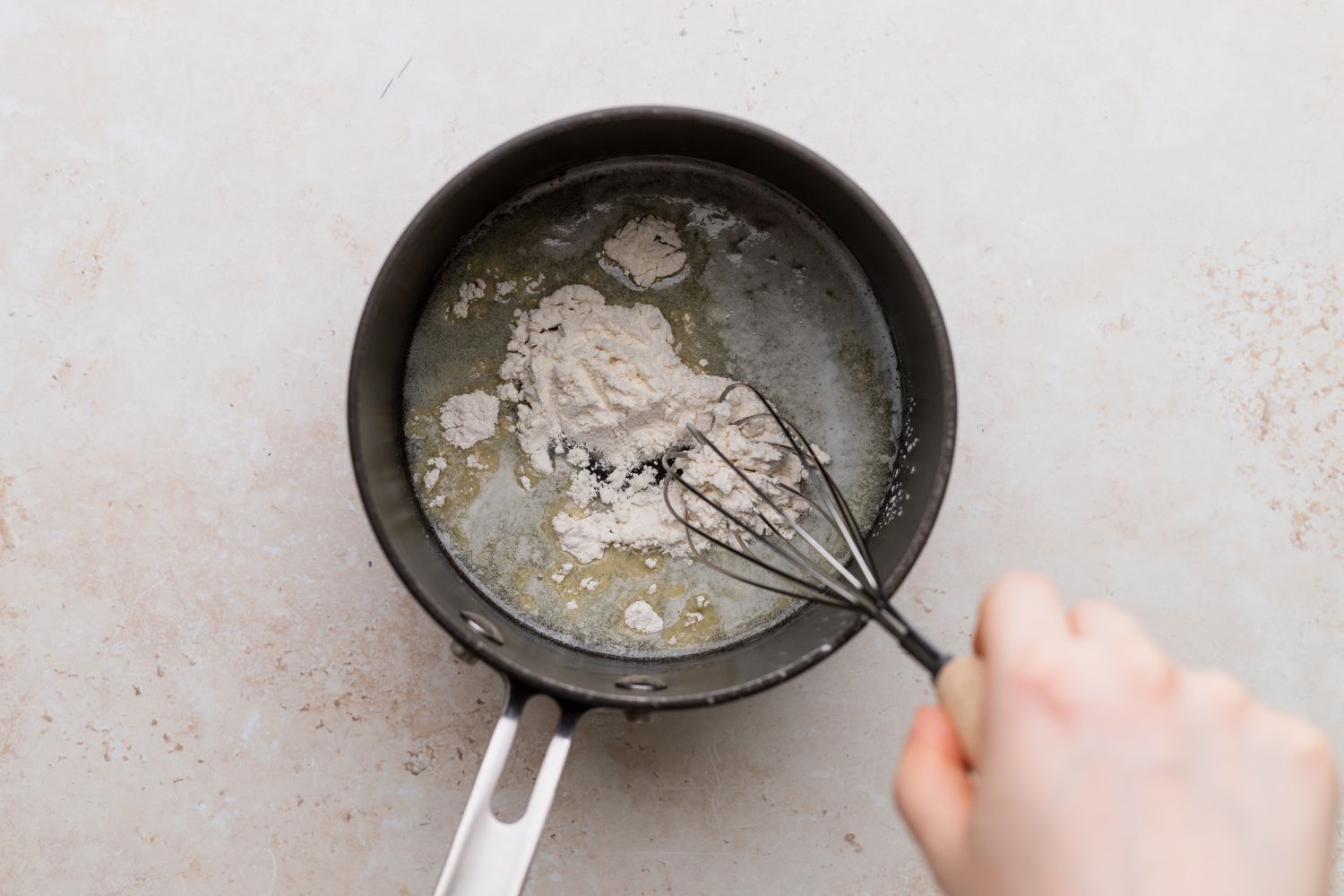 Making a roux for a Turkey Tetrazzini recipe.