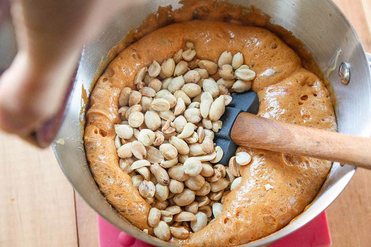 Homemade Peanut Brittle add the peanuts