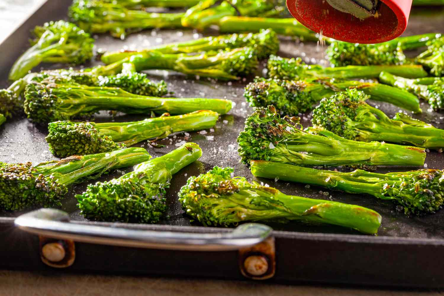 Roasted broccoli on a sheet pan