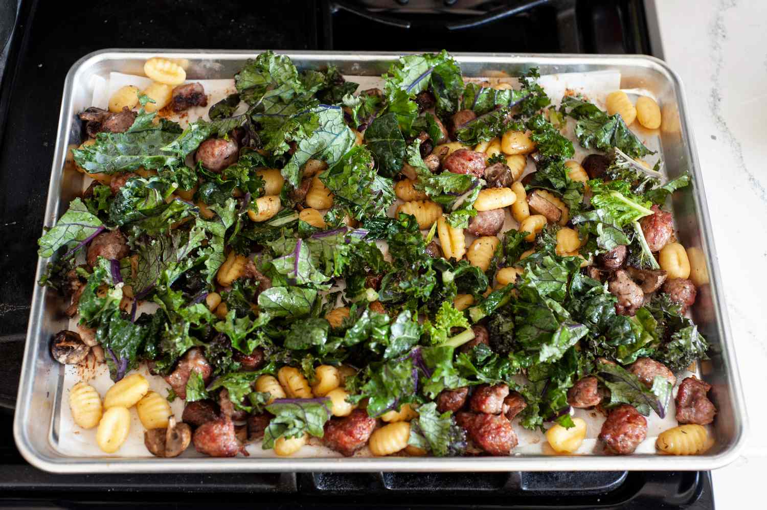 Sheet Pan Gnocchi With Mushrooms, Sausage, and Kale (Ready to Bake)