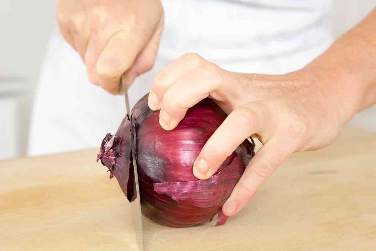 cut the stem end off the onion