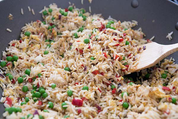 cooking salmon fried rice