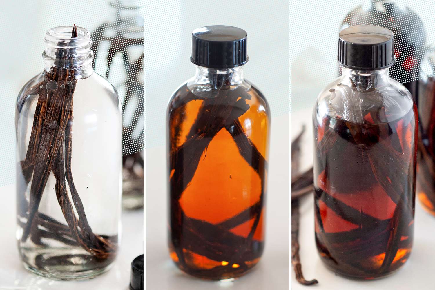 Three bottles of homemade vanilla extract