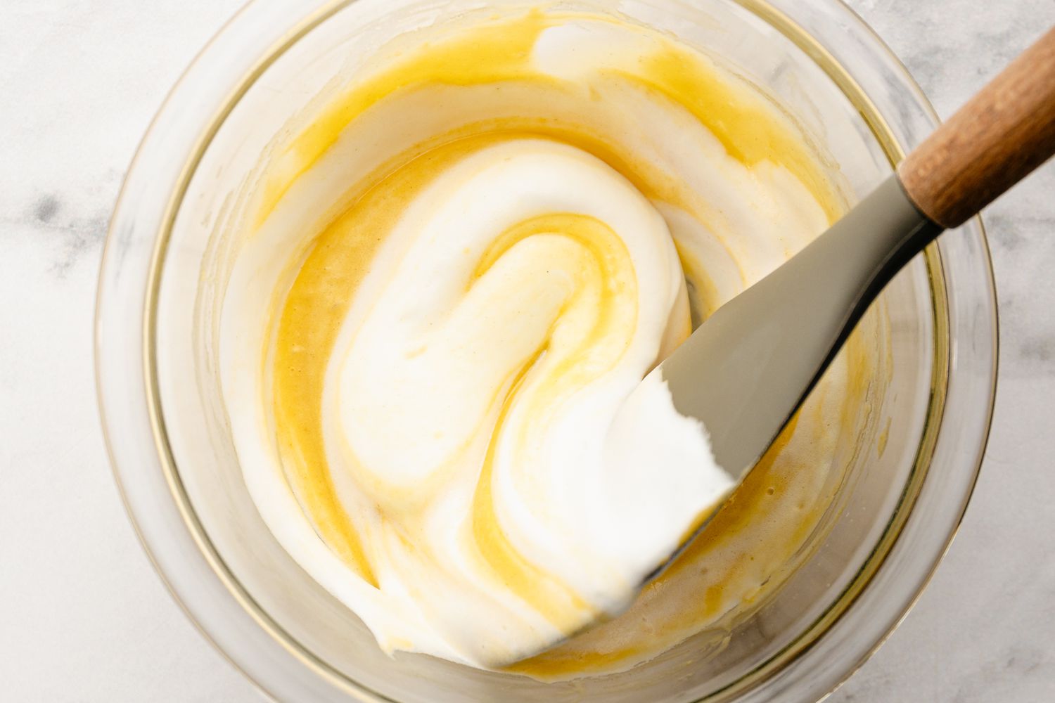 Japanese Souffle Pancakes Batter Folded Together Using a Spatula