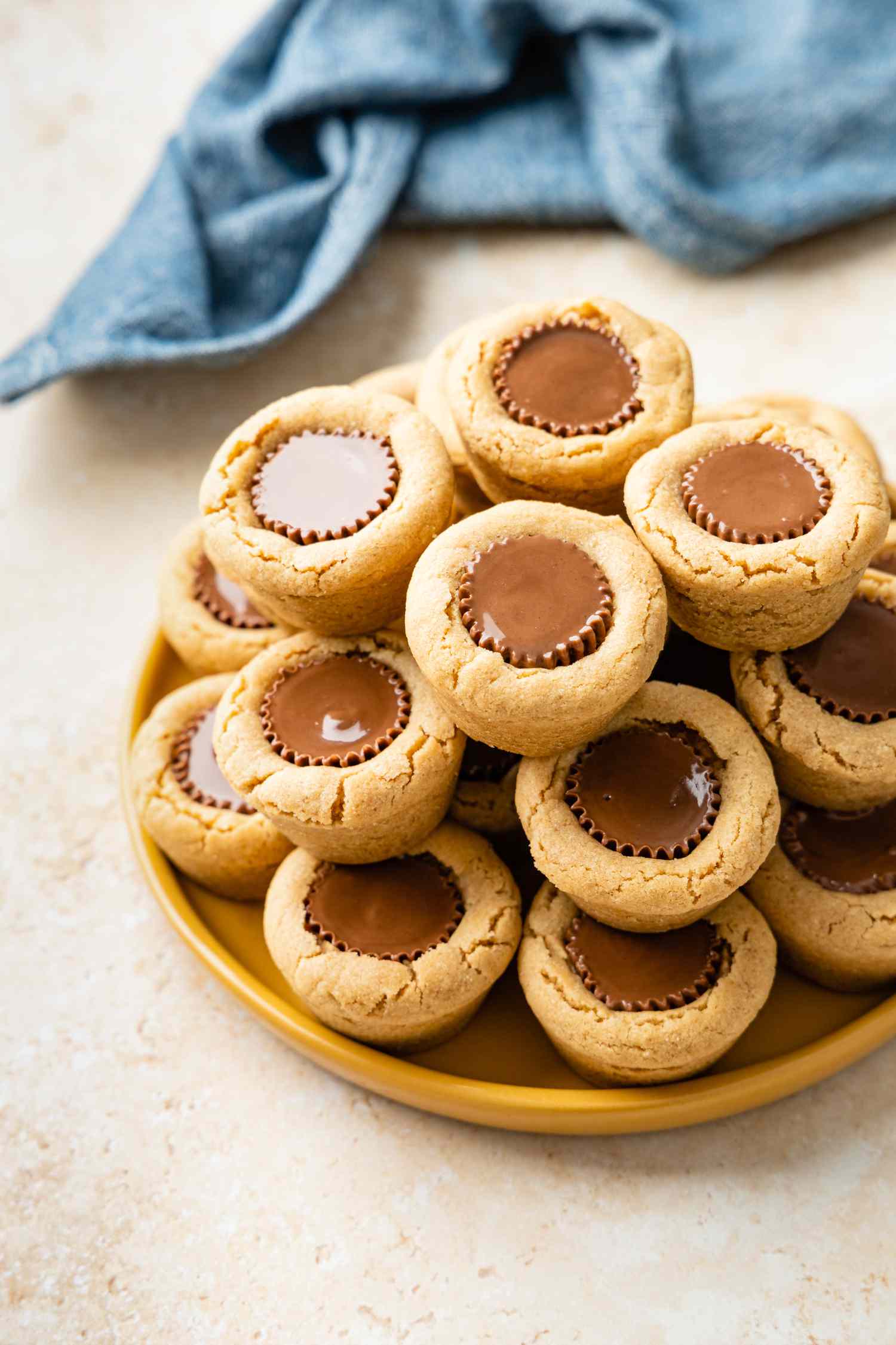 Stack pf Peanut Butter Cup Cookies on a Plate