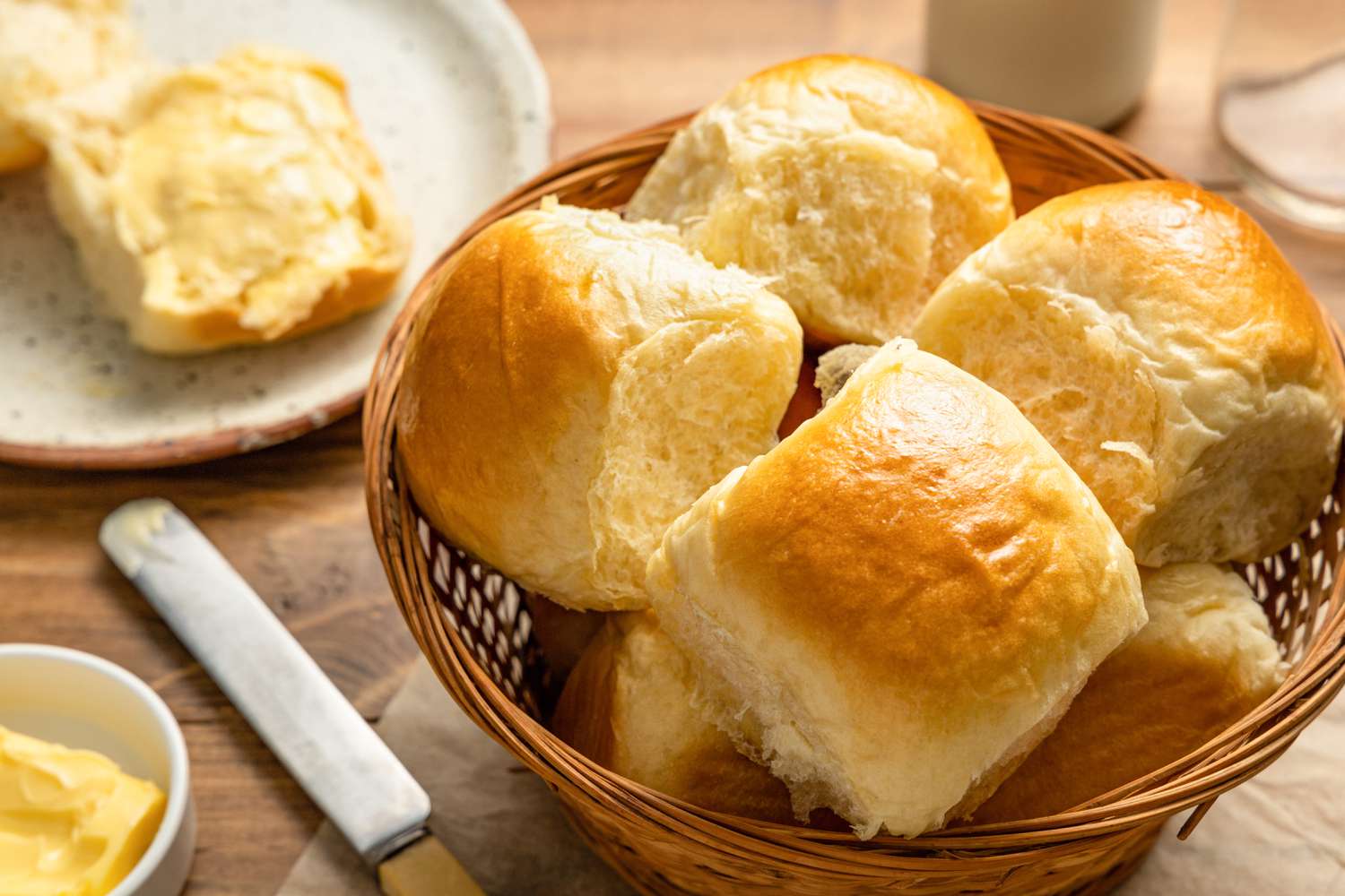 Milk Bread Rolls in a Basket