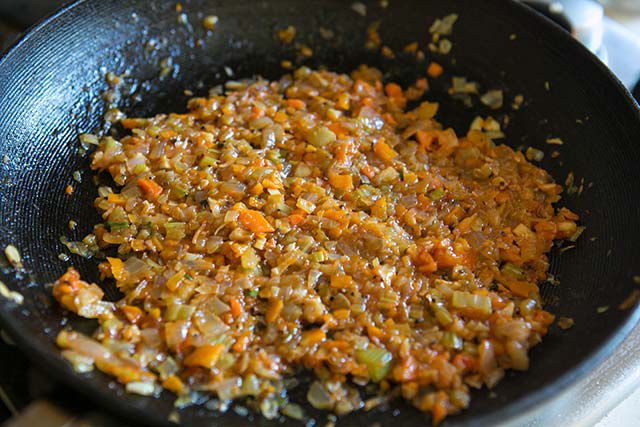 Sauteed vegetables for classic meatloaf recipe