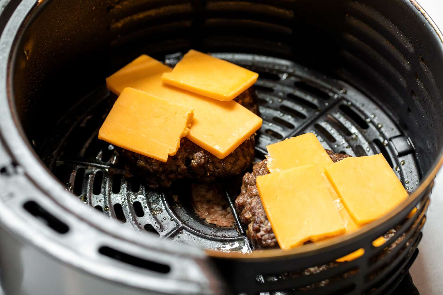 Burger Patties Topped with Cheddar Cheese for Air Fryer Recipe