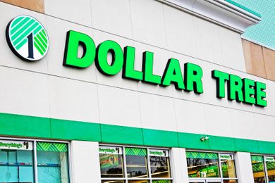 Dollar Tree storefront showing its logo and prominent text signage