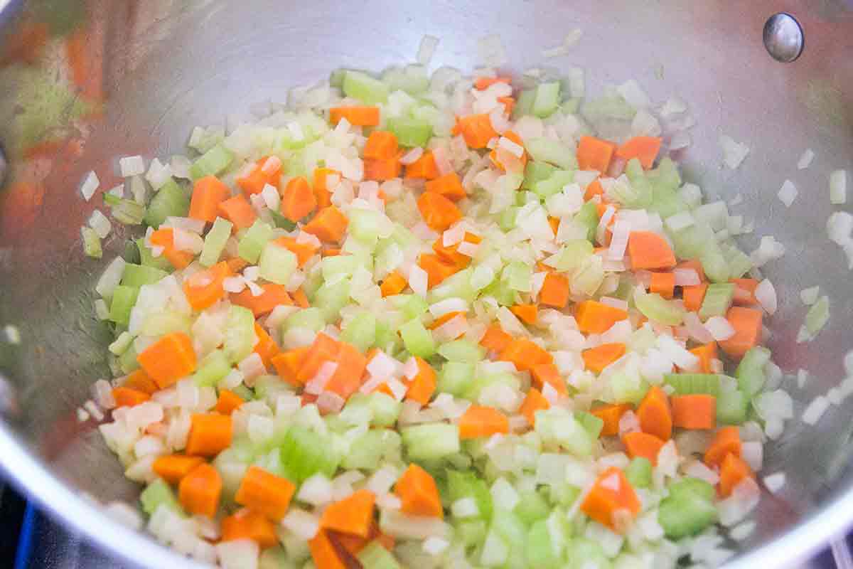 carrots, onion, and celery for curried turkey soup