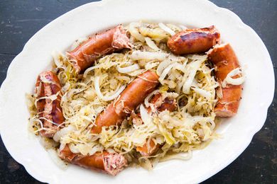 Grilled Polish Sausage with Sauerkraut and onions