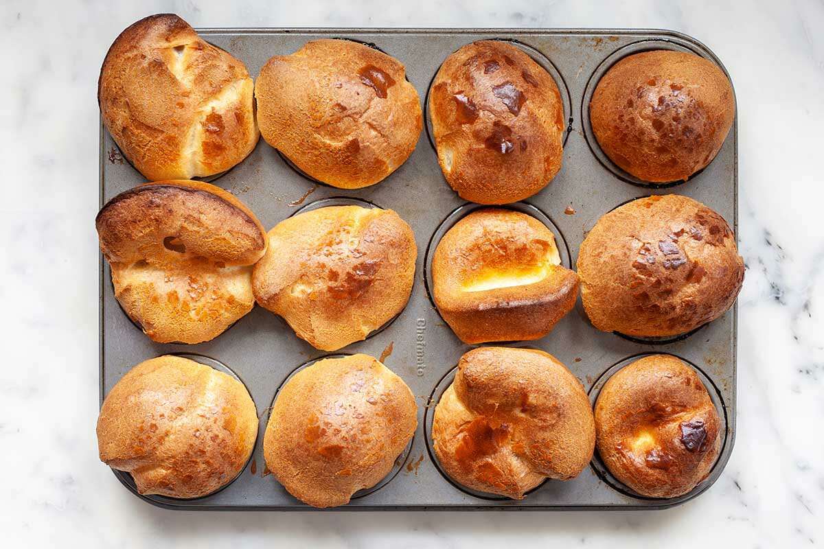 A popover recipe baked in a muffin tin.