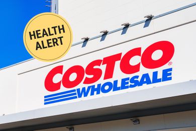 Costco Wholesale sign with Health Alert label over the image