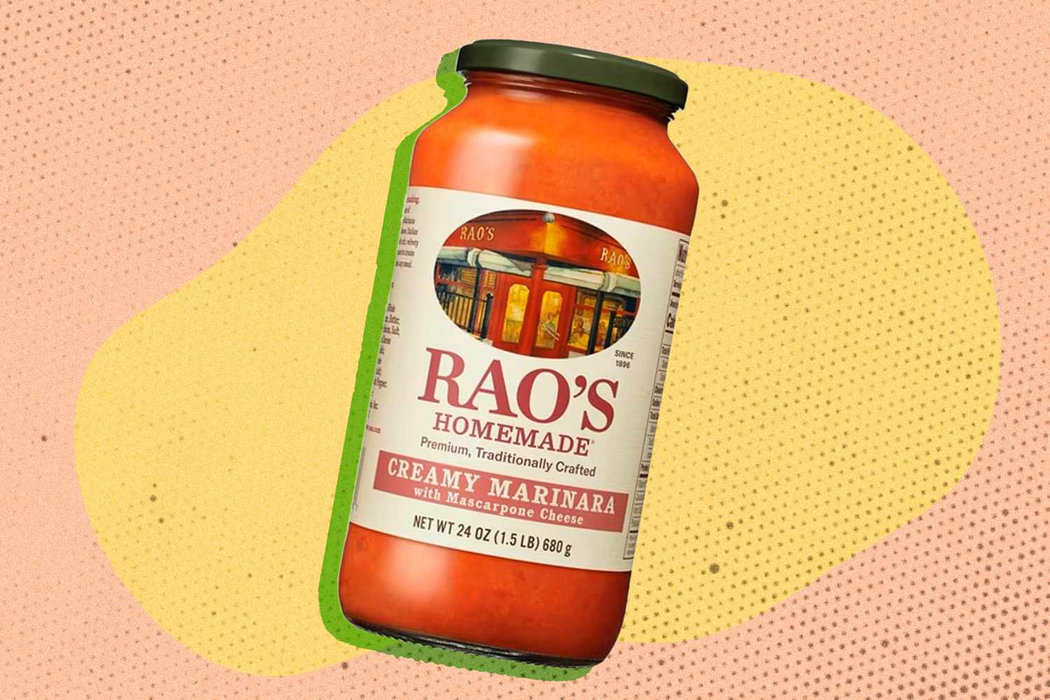 A jar of Raos Homemade Creamy Marinara Sauce with a stylized background