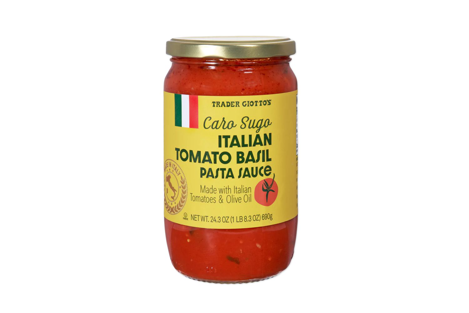 A jar of Trader Joe's Cargo Sugo Italian tomato basil pasta sauce