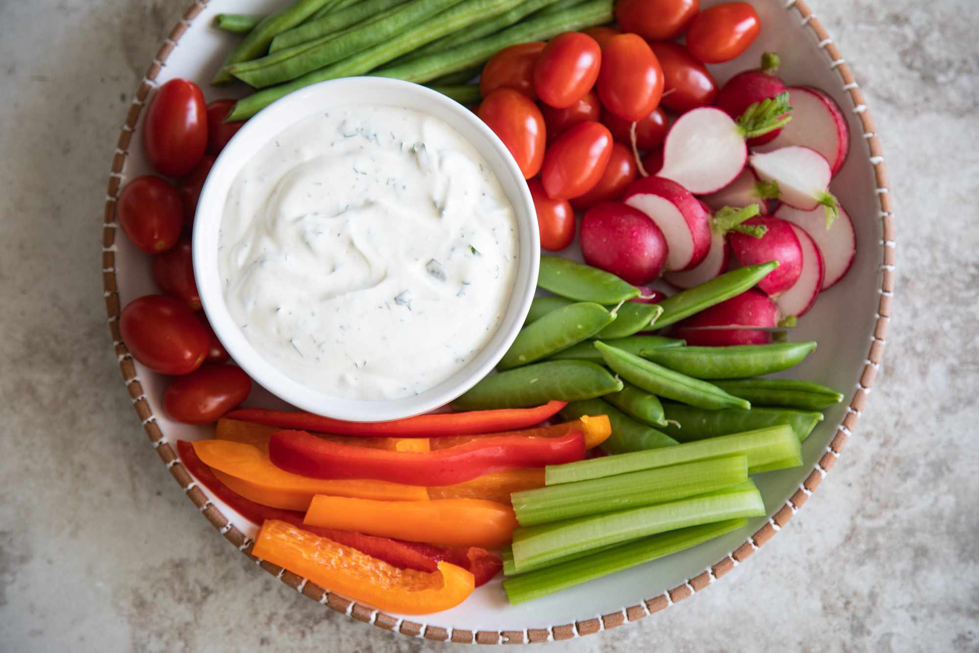 Platter of Vegetables and a Bowl of Veggie Dip