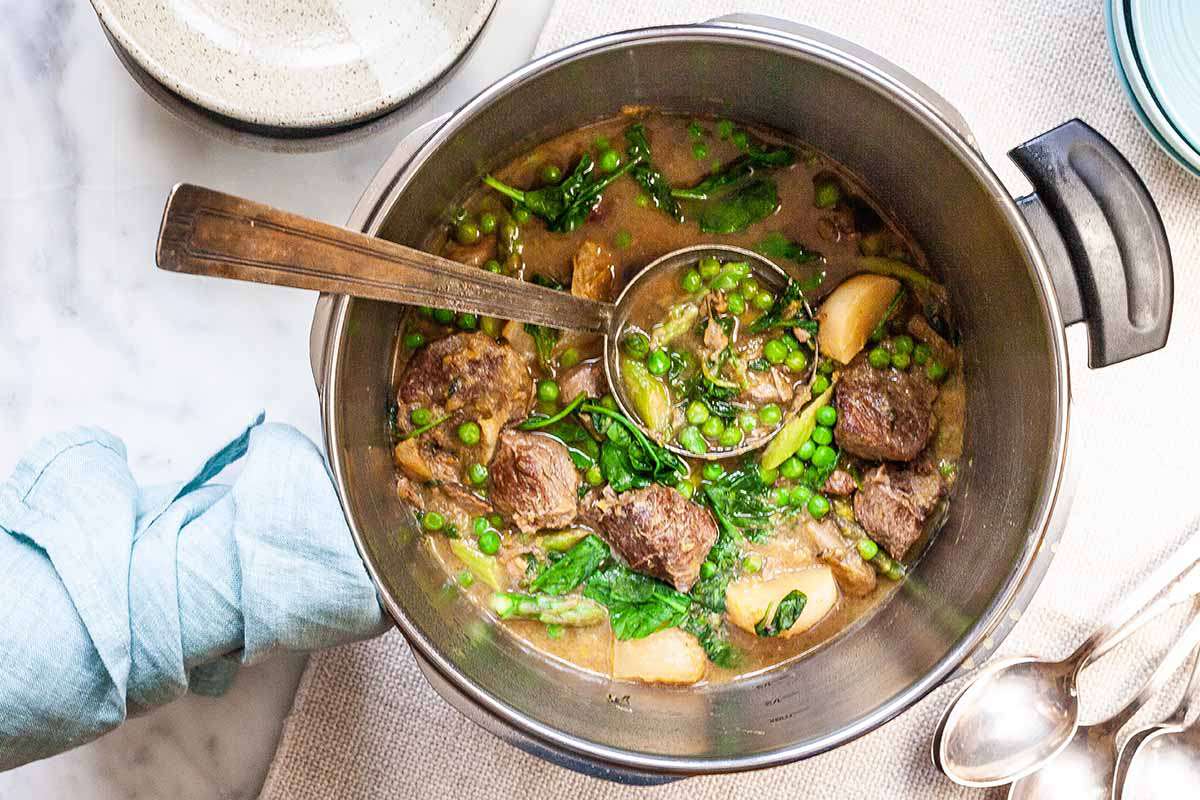 Lamb Stew Recipe - pot of lamb stew with ladle
