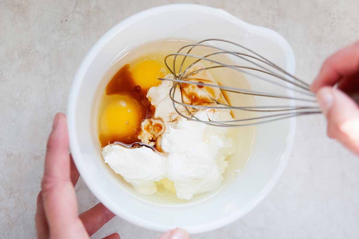 Chocolate Cake with Sour Cream - mixing the wet ingredients