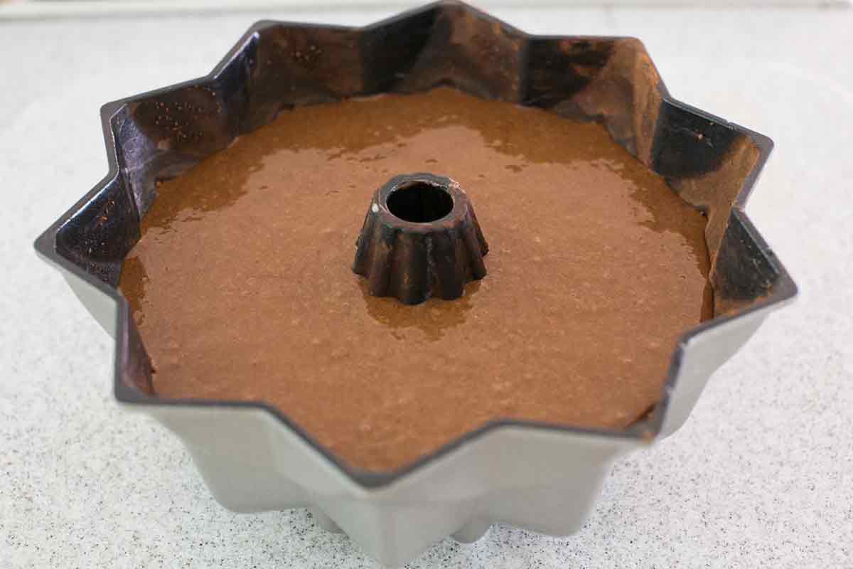 bundt pan filled with batter
